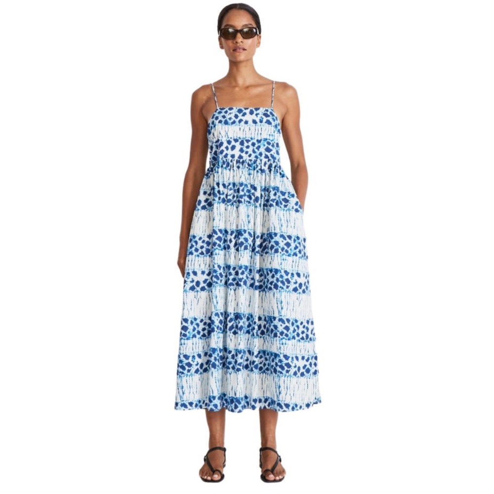 Apiece Apart Evora Spaghetti Dress Small Tie Dye Speckled Blue White Cotton